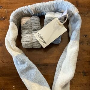 PJ Salvage  Plush Headband & Wristbands Set - Light Blue & White